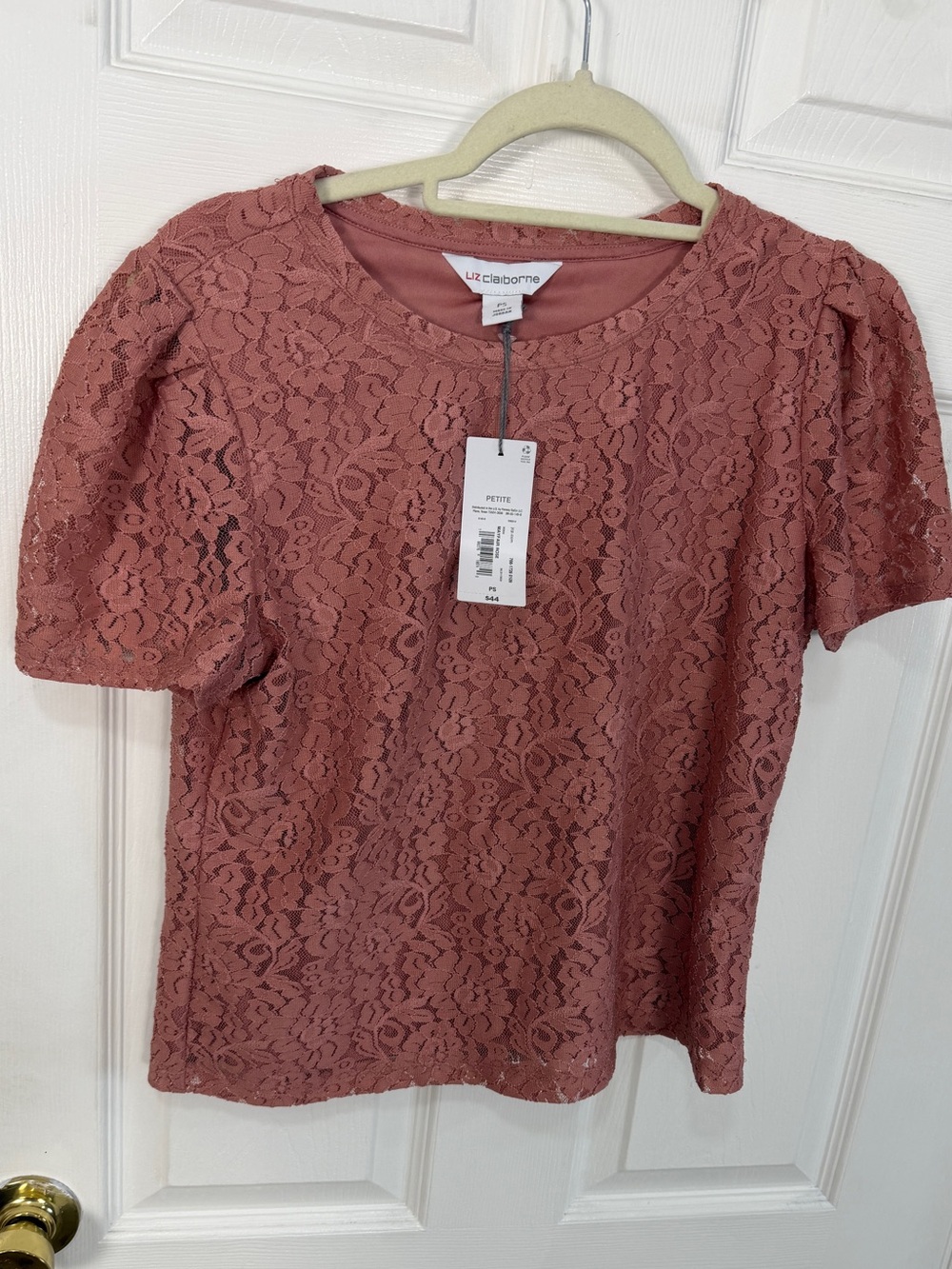 Liz Claiborne Dusty Rose Lace Short Sleeve Blouse